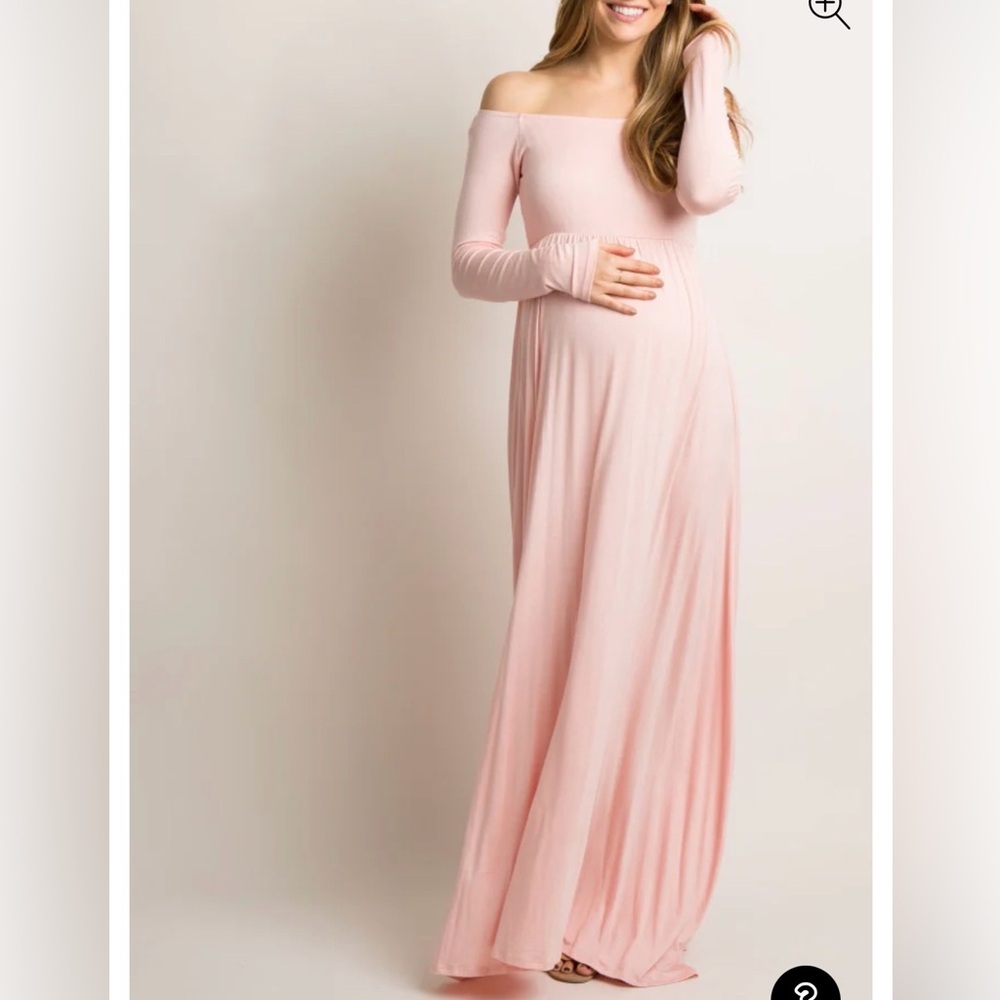 PinkBlush Maternity Pink Solid Off Shoulder Maxi Dress NWT Medium Petite